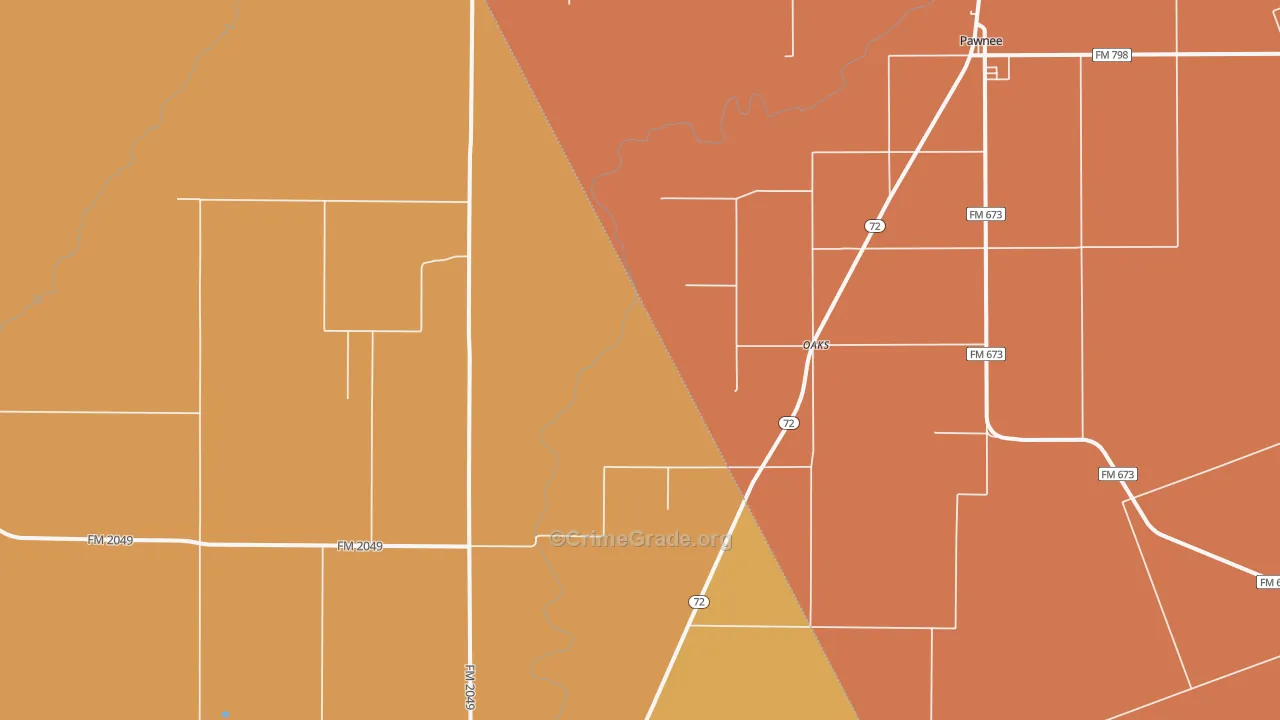 Oaks, TX Map of Burglary Rates