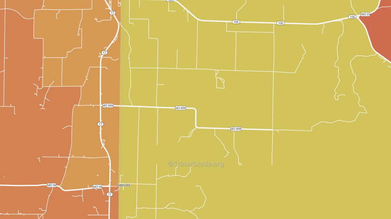 Oakside, MO Map of Burglary Rates