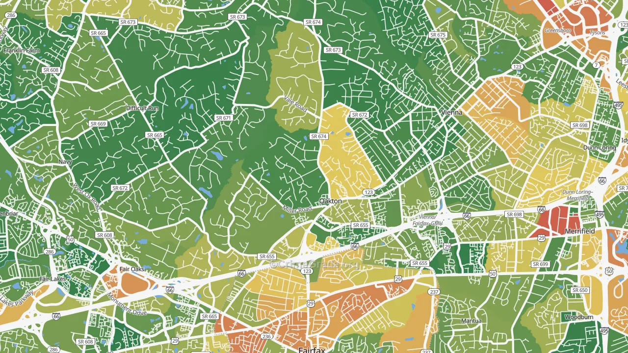 Oakton, VA Map of Burglary Rates