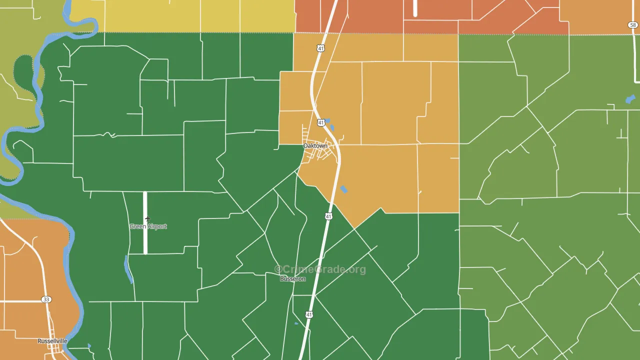 Oaktown, IN Map of Burglary Rates