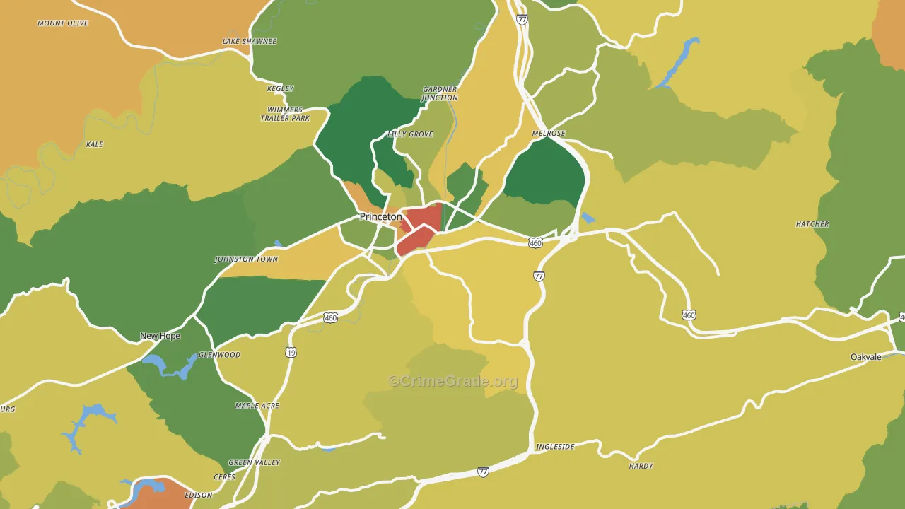 Oakvale, WV Map of Burglary Rates