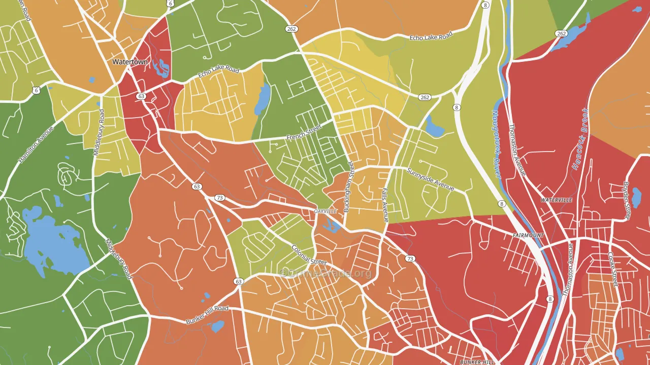 Oakville, CT Map of Burglary Rates