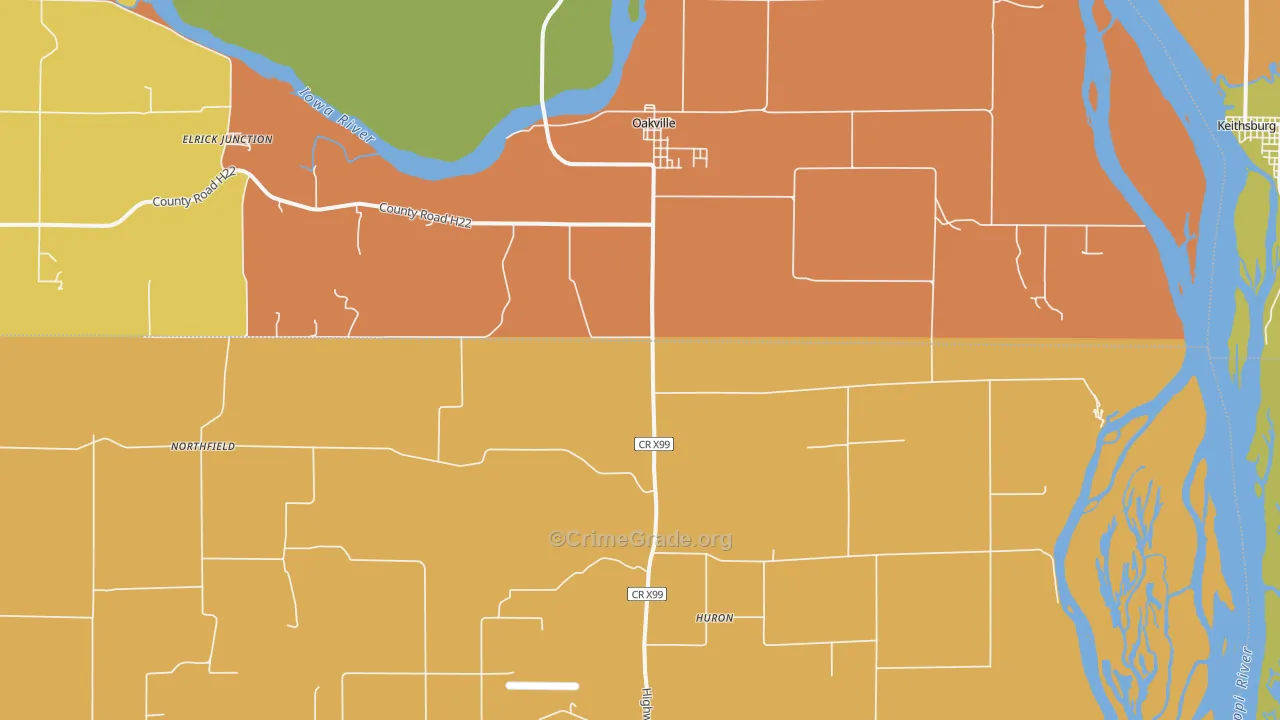 Oakville, IA Map of Burglary Rates
