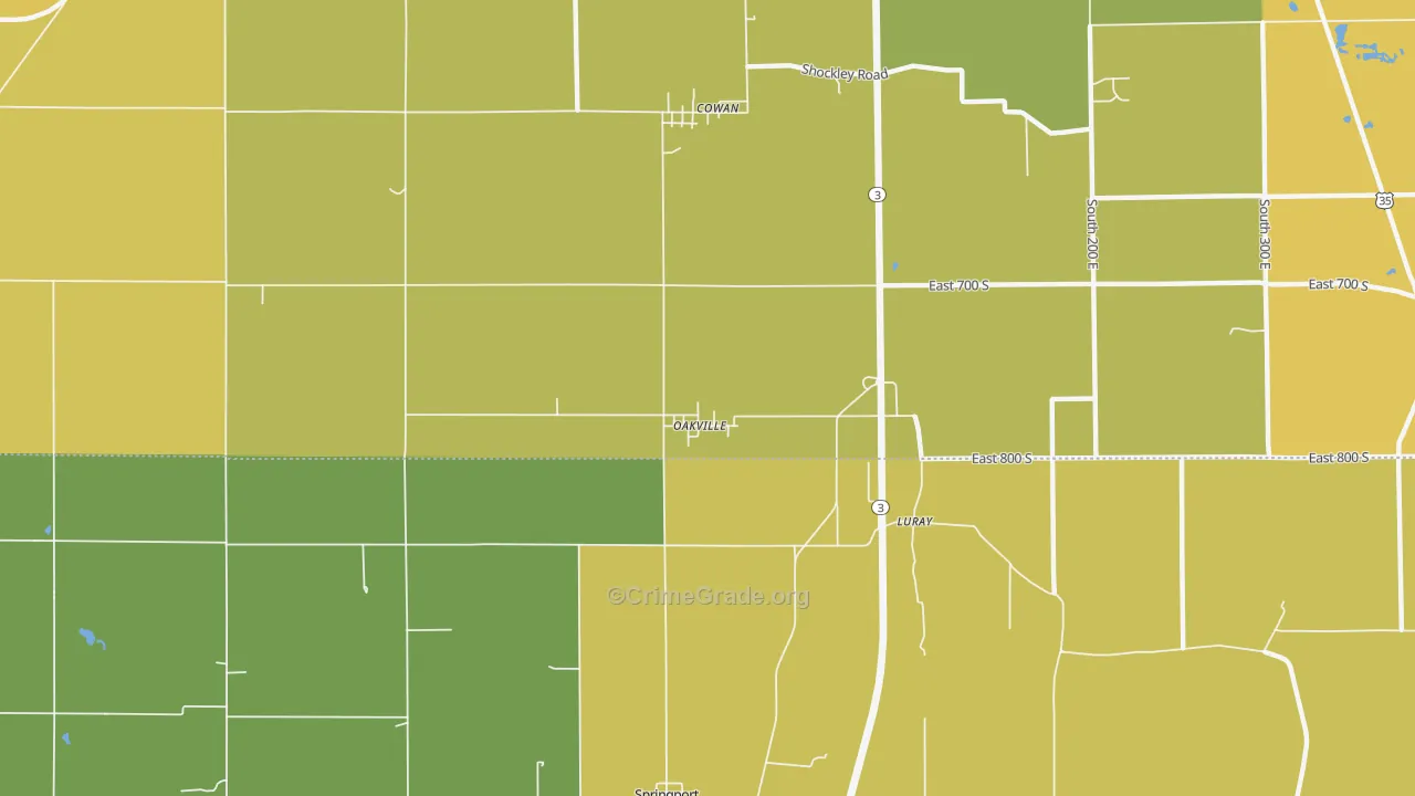 Oakville, IN Map of Burglary Rates