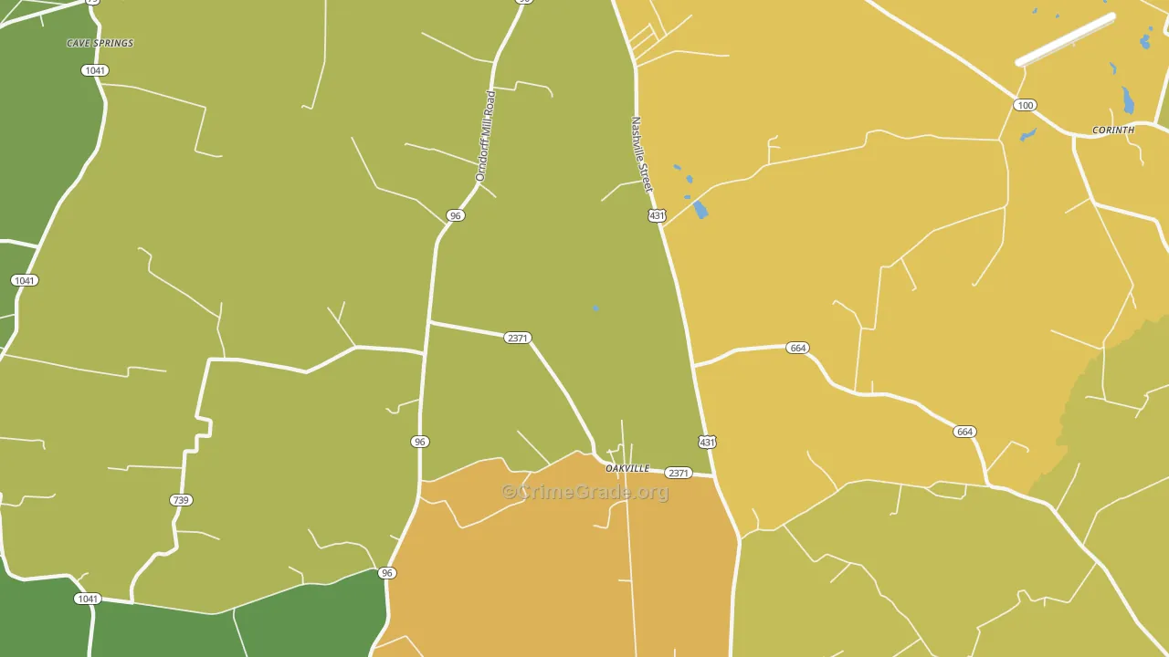 Oakville, KY Map of Burglary Rates
