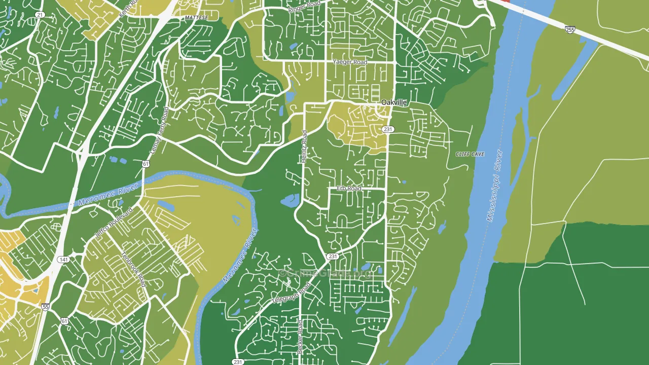 Oakville, MO Map of Burglary Rates