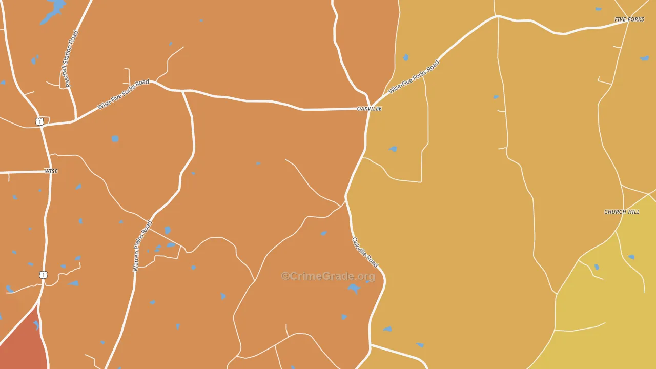 Oakville, NC Map of Burglary Rates