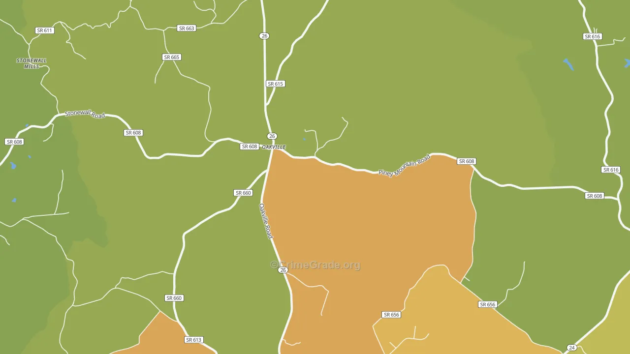 Oakville, VA Map of Burglary Rates
