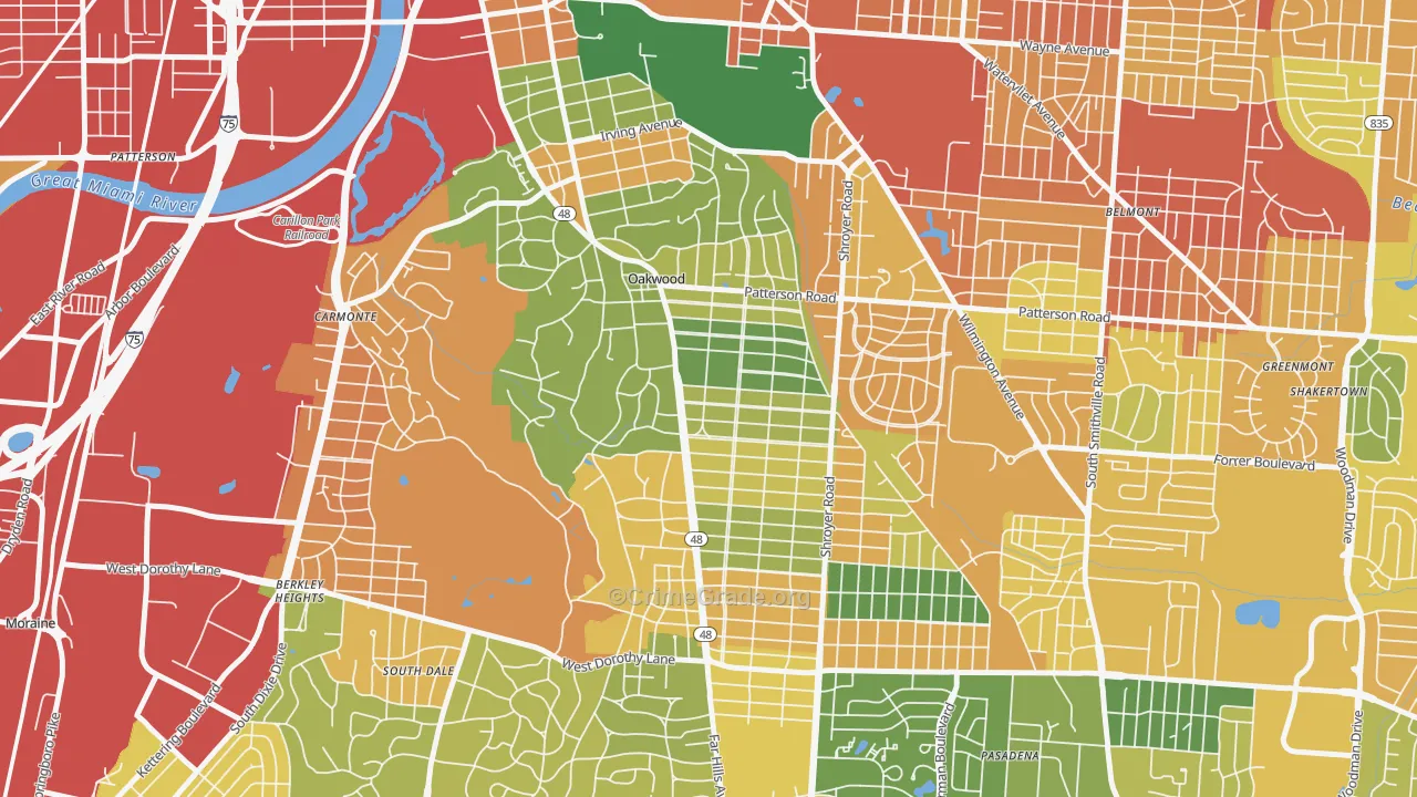 oakwood, Dayton, OH Map of Burglary Rates