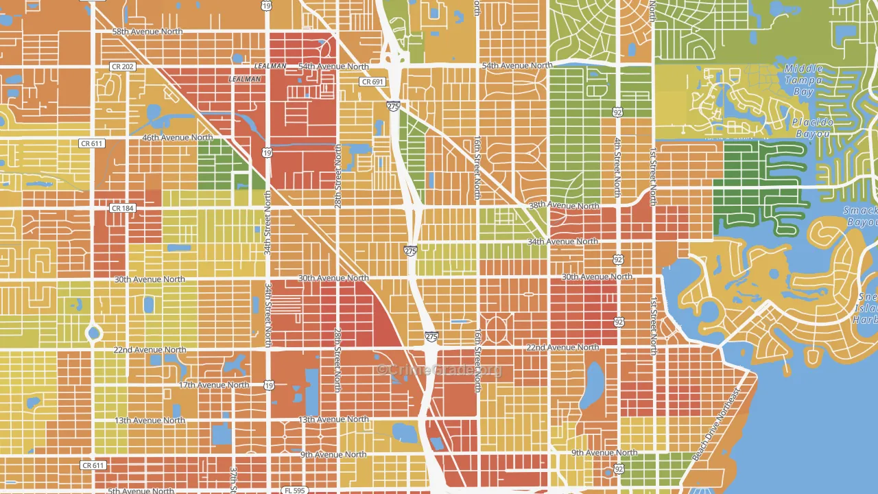 Oakwood Gardens, St. Petersburg, FL Map of Burglary Rates