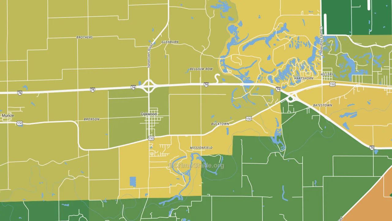 Oakwood, IL Map of Burglary Rates