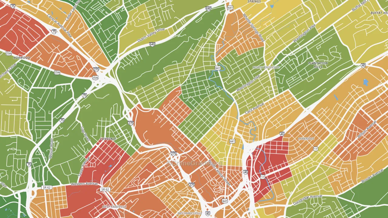 Oakwood, Knoxville, TN Map of Burglary Rates