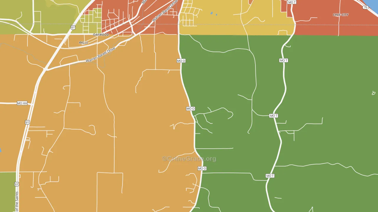 Oakwood, MO Map of Burglary Rates