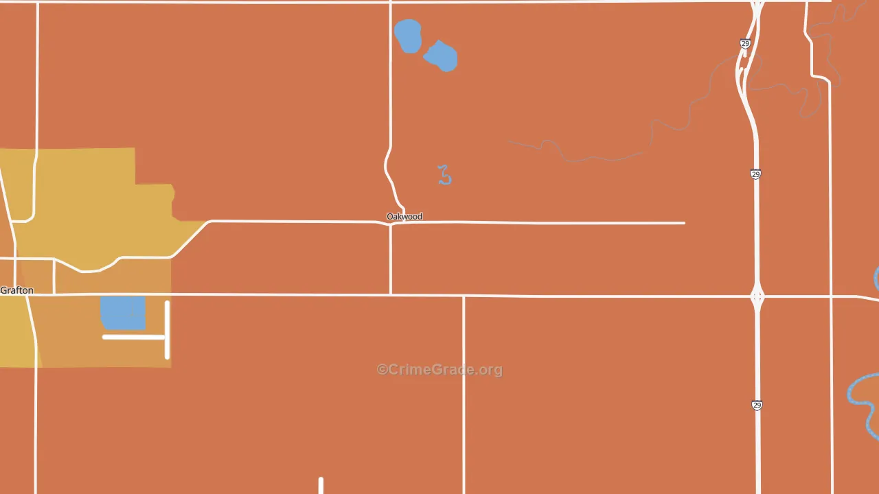 Oakwood, ND Map of Burglary Rates