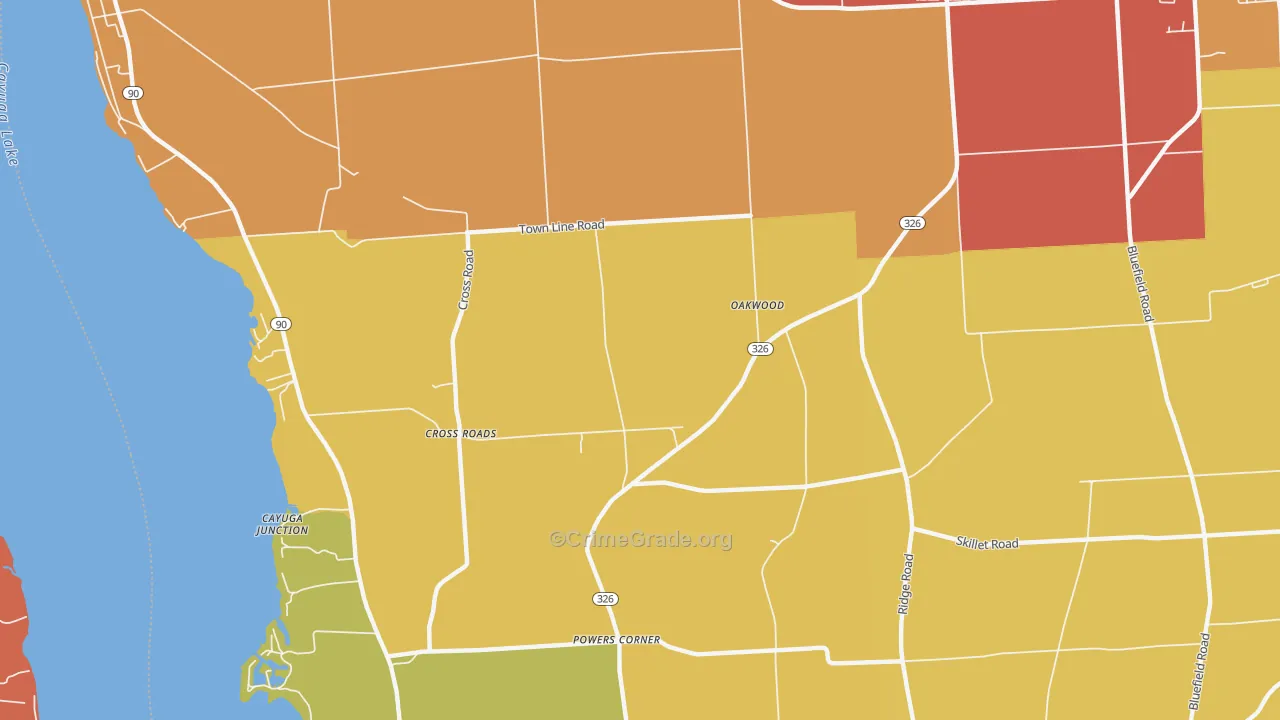 Oakwood, NY Map of Burglary Rates