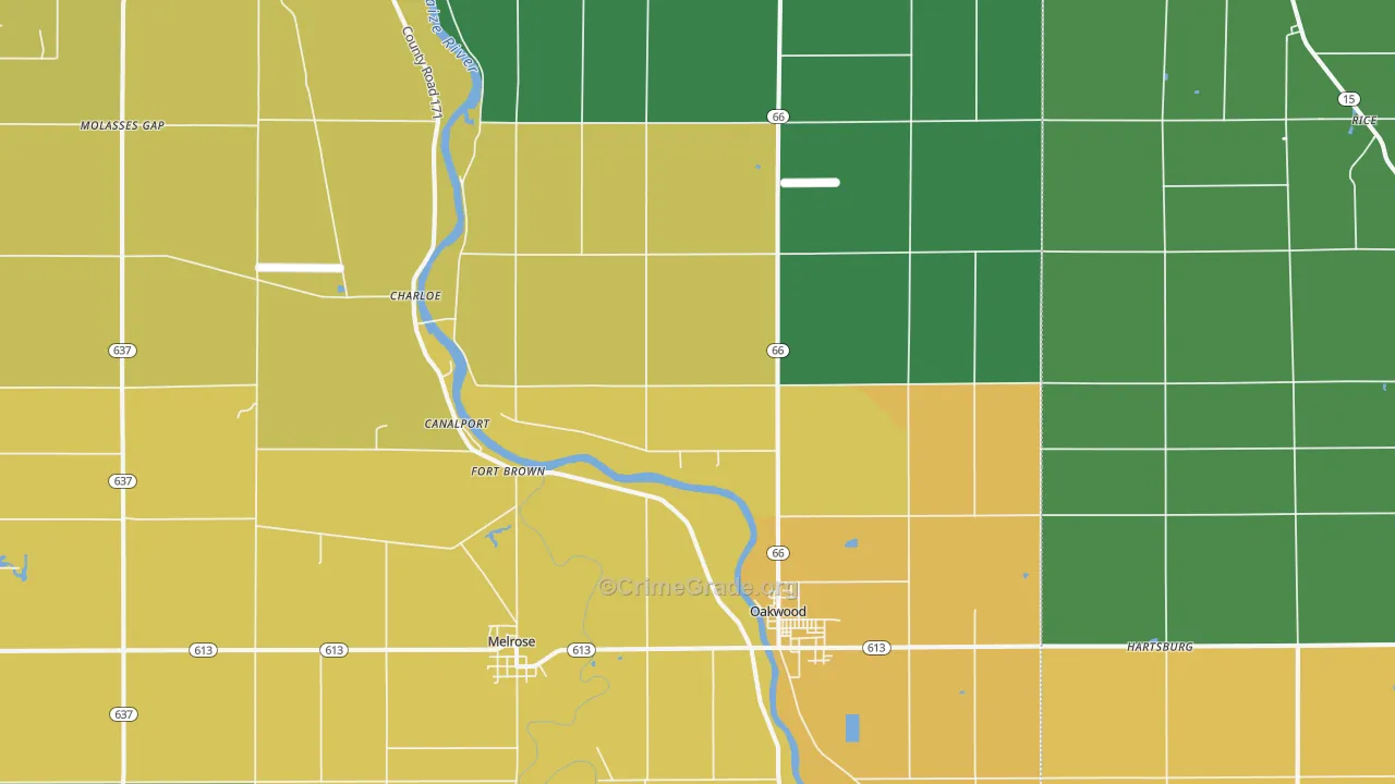 Oakwood, OH Map of Burglary Rates
