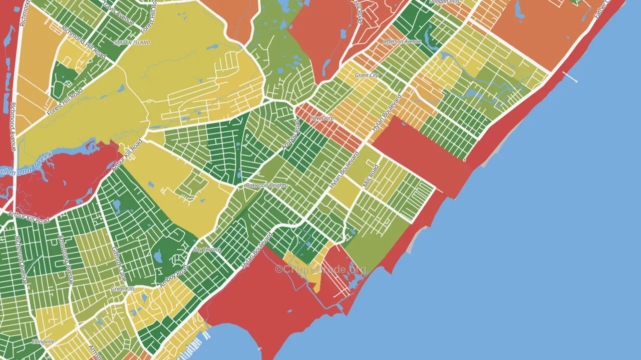 Oakwood, Staten Island, NY Map of Burglary Rates