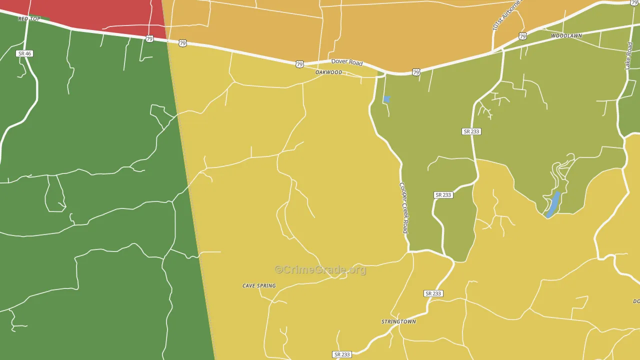Oakwood, TN Map of Burglary Rates