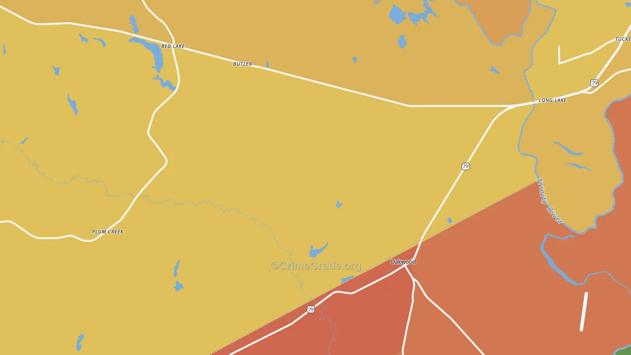 Oakwood, TX Map of Burglary Rates