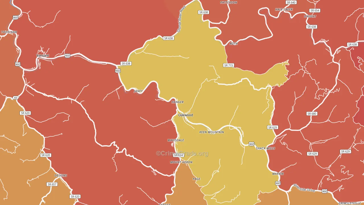 Oakwood, VA Map of Burglary Rates