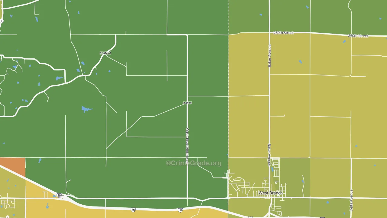 Oasis, IA Map of Burglary Rates