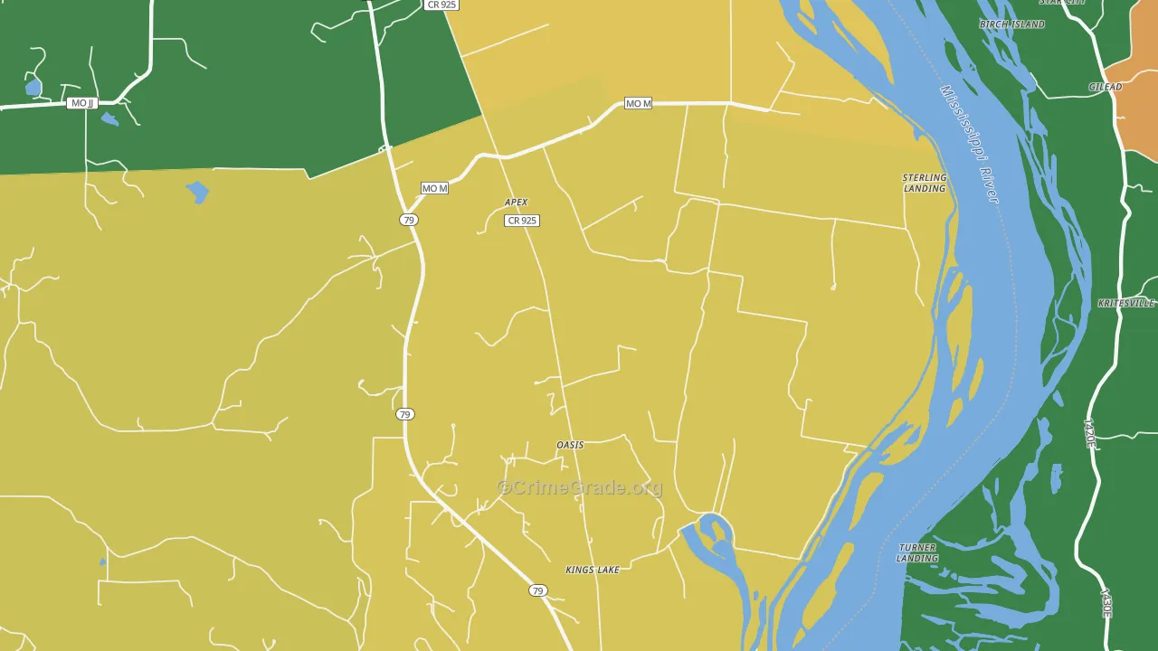 Oasis, MO Map of Burglary Rates