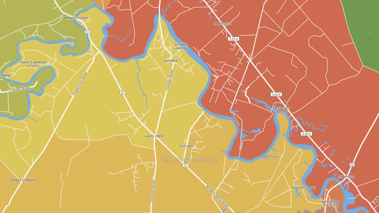 Oatland, SC Map of Burglary Rates
