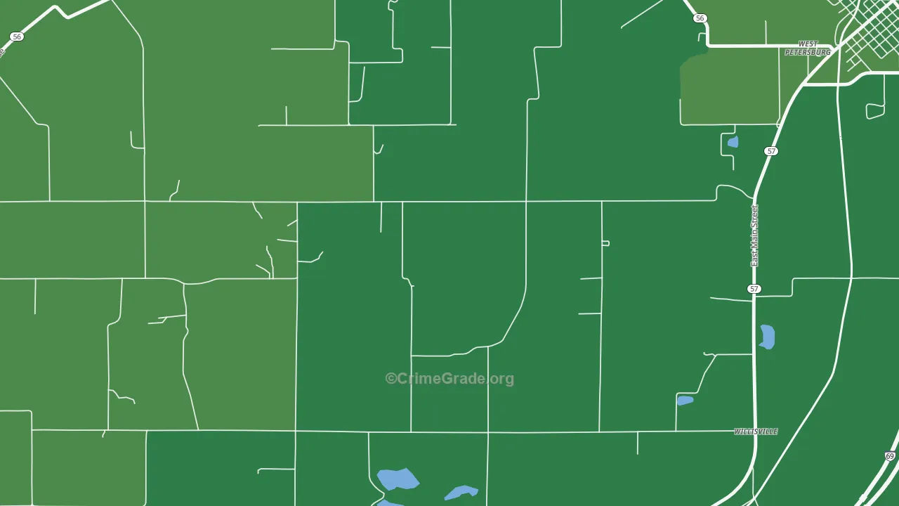 Oatsville, IN Map of Burglary Rates