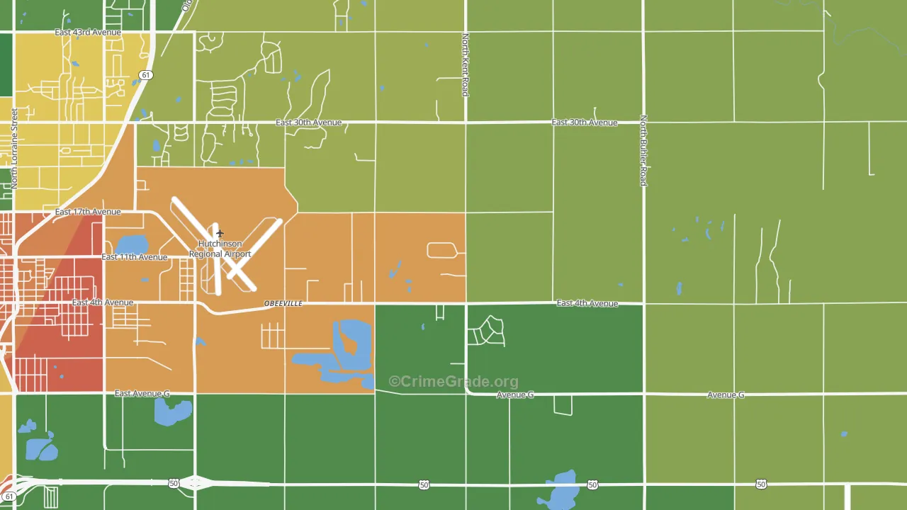 Obeeville, KS Map of Burglary Rates