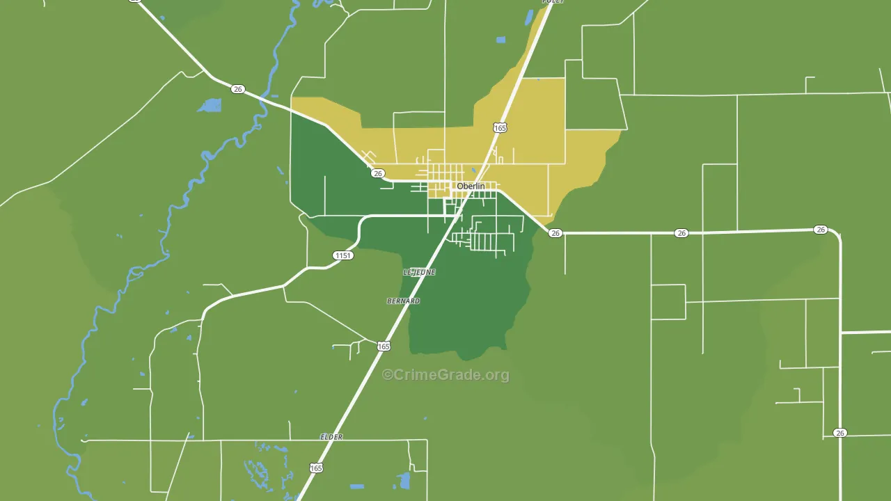 Oberlin, LA Map of Burglary Rates