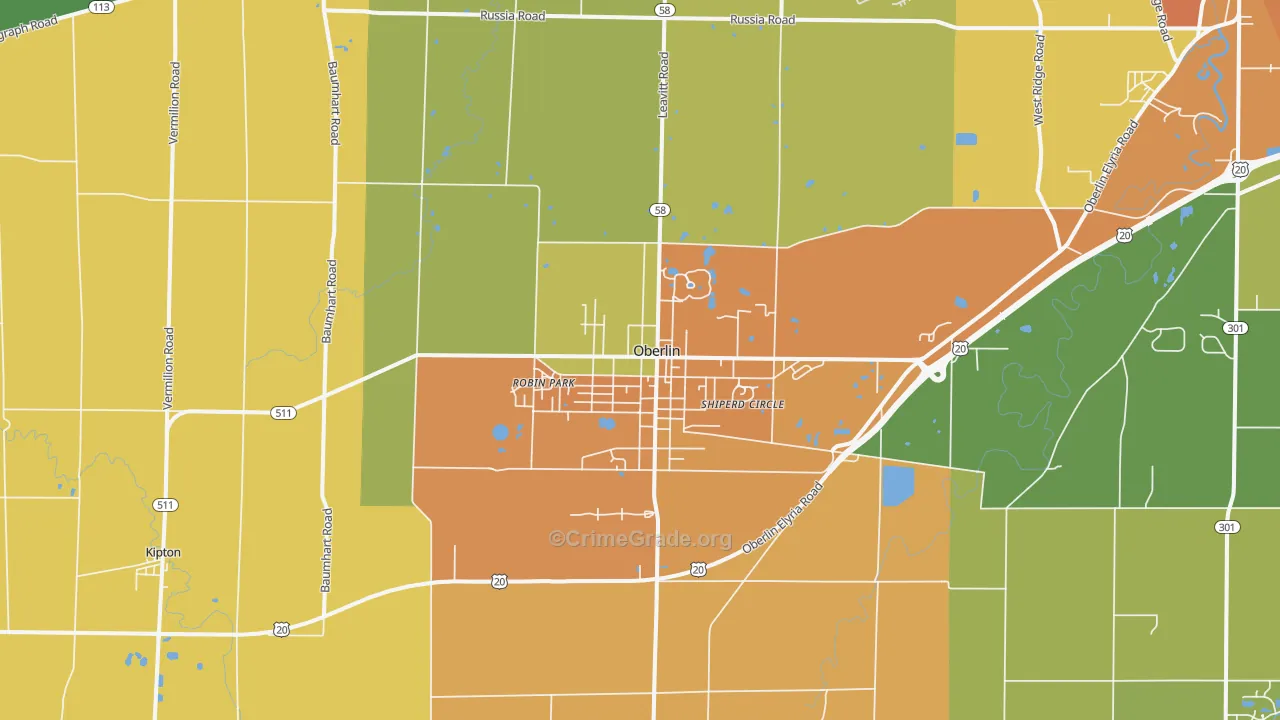 Oberlin, OH Map of Burglary Rates