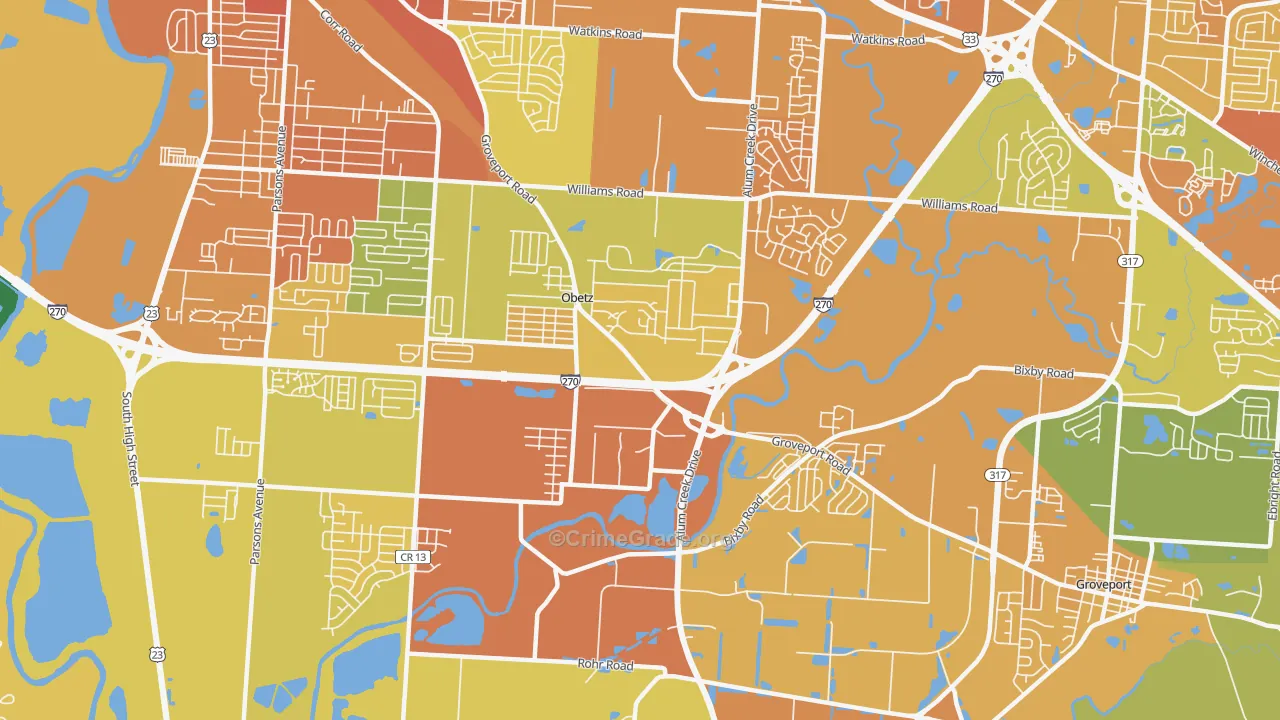 Obetz, OH Map of Burglary Rates