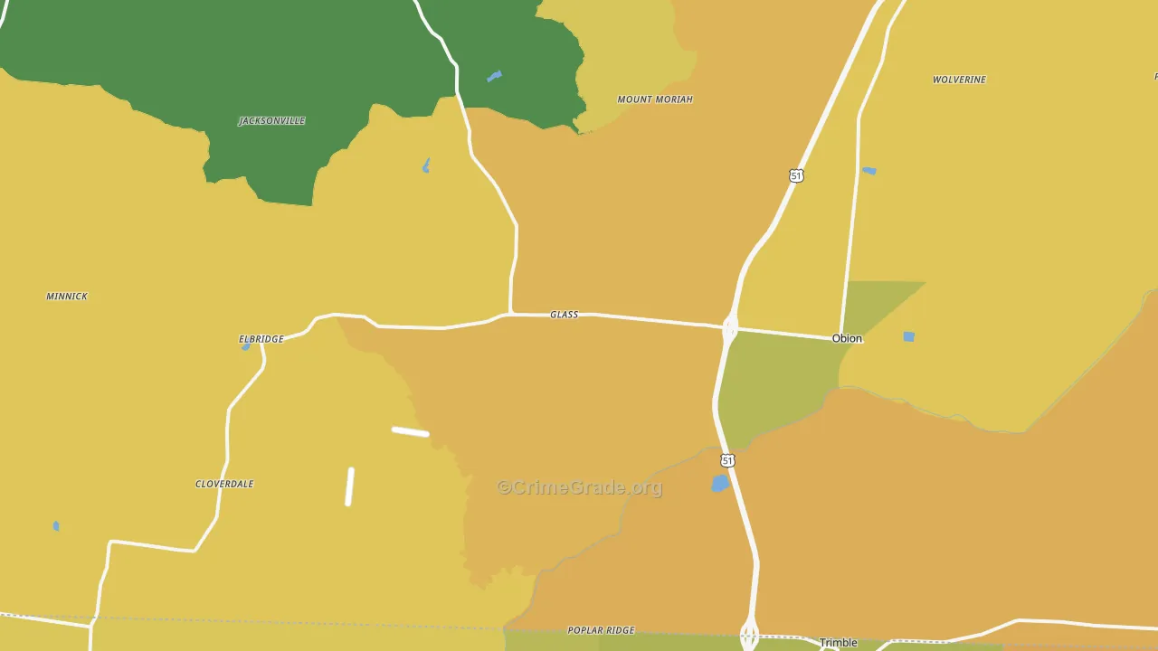 Obion, TN Map of Burglary Rates
