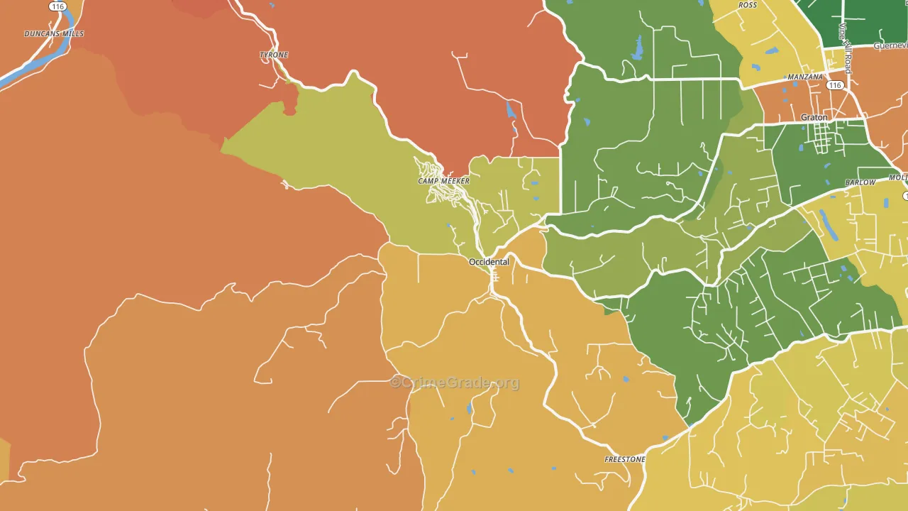 Occidental, CA Map of Burglary Rates