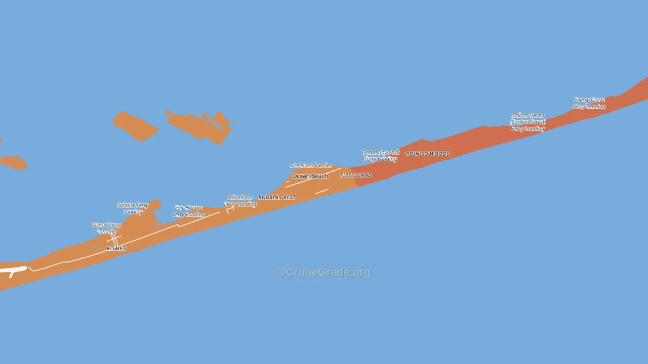 Ocean Beach, NY Map of Burglary Rates