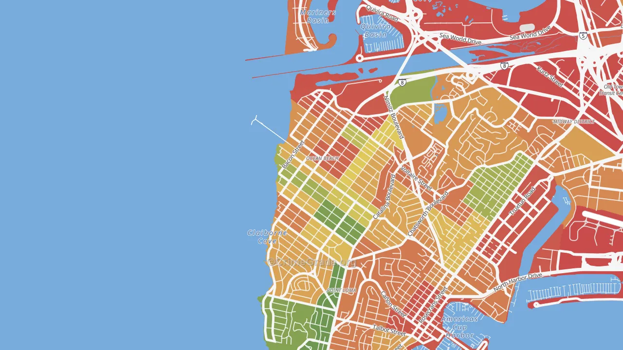 Ocean Beach, San Diego, CA Map of Burglary Rates