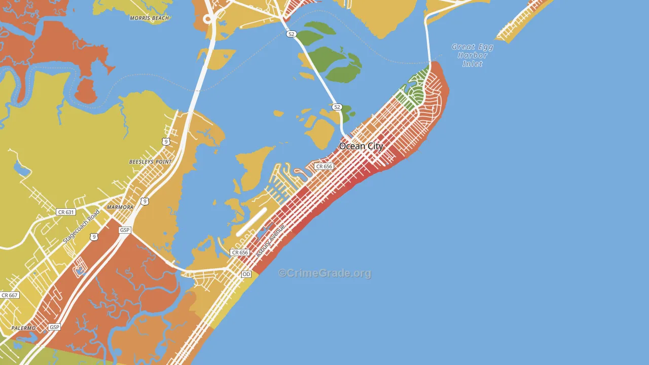 Ocean City, NJ Map of Burglary Rates