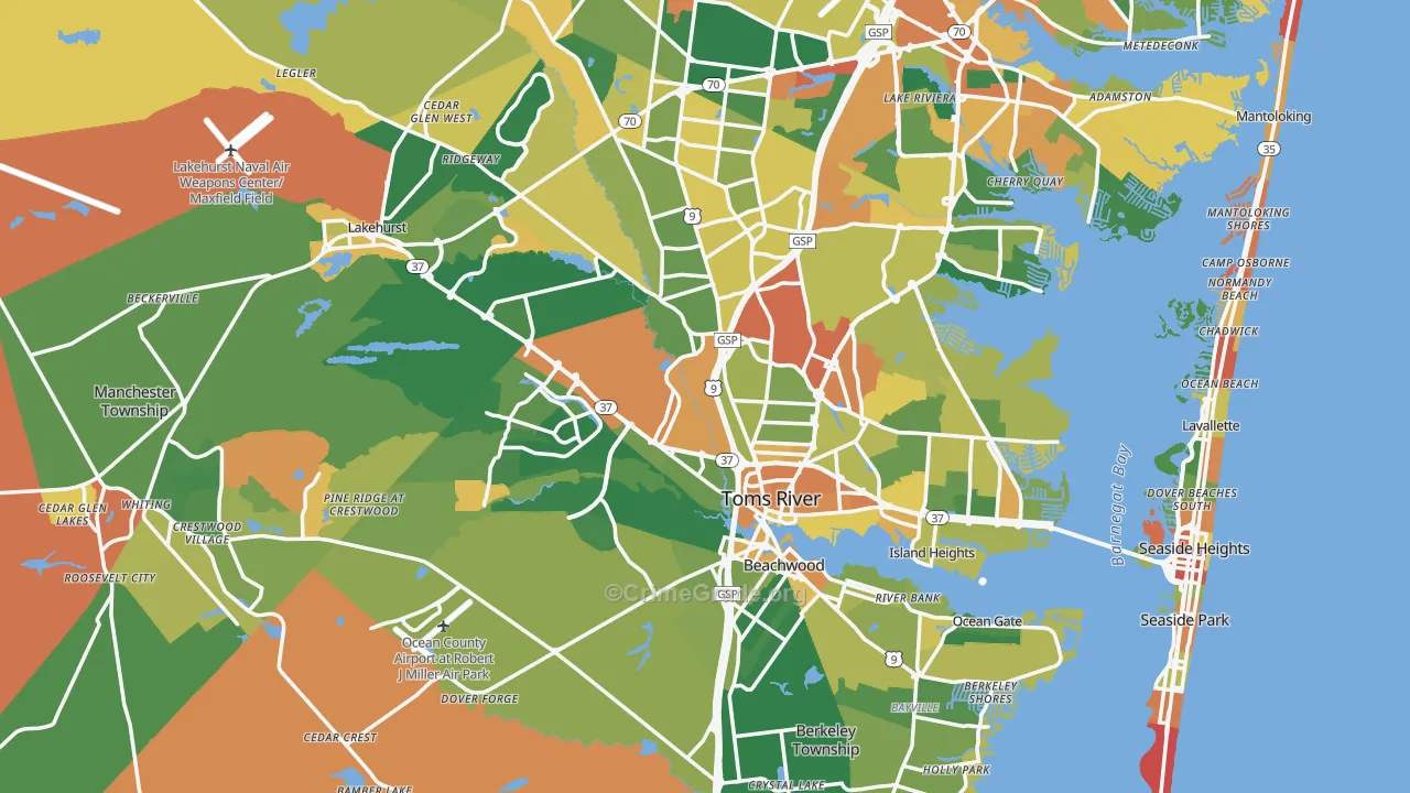 Ocean County, NJ Map of Burglary Rates