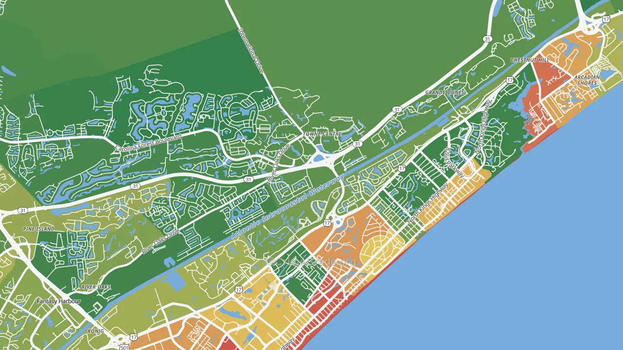 Ocean Forest, SC Map of Burglary Rates