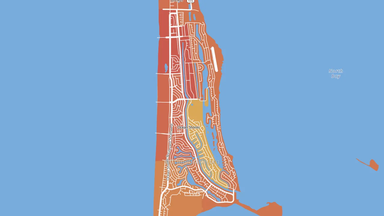 Ocean Shores, WA Map of Burglary Rates