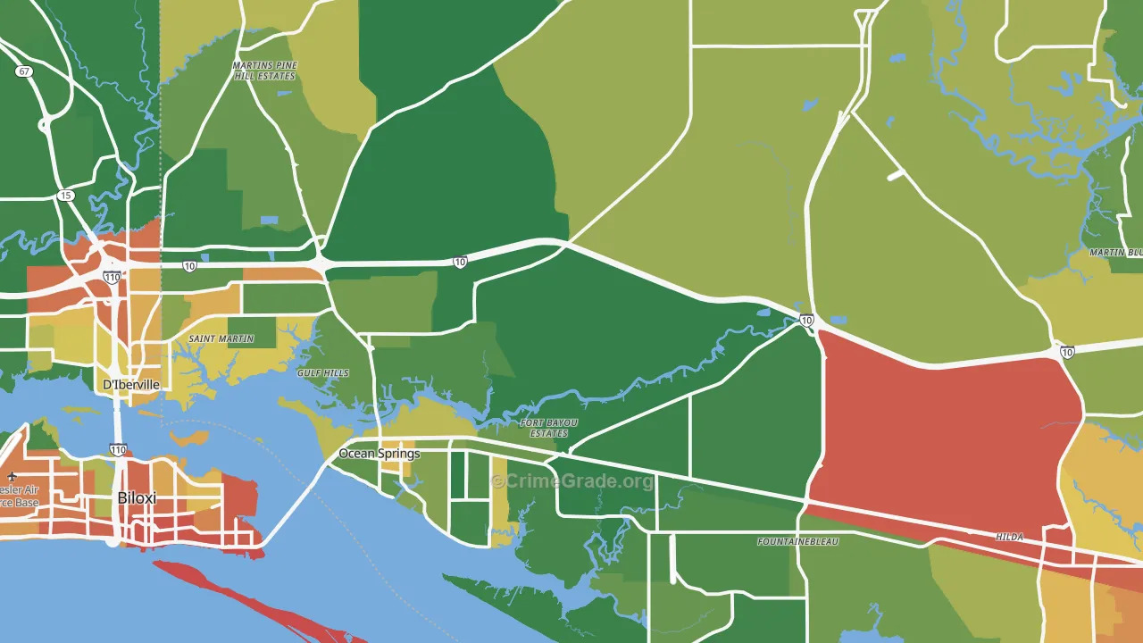 Ocean Springs, MS Map of Burglary Rates