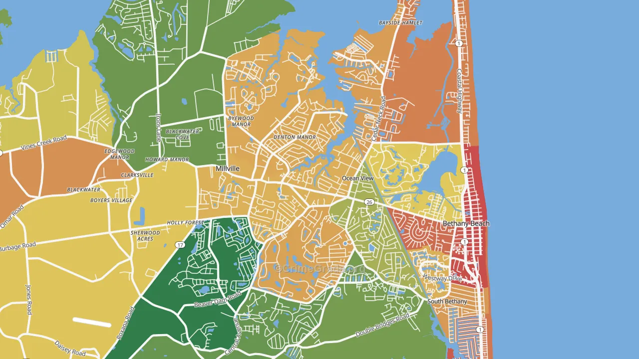 Ocean View, DE Map of Burglary Rates