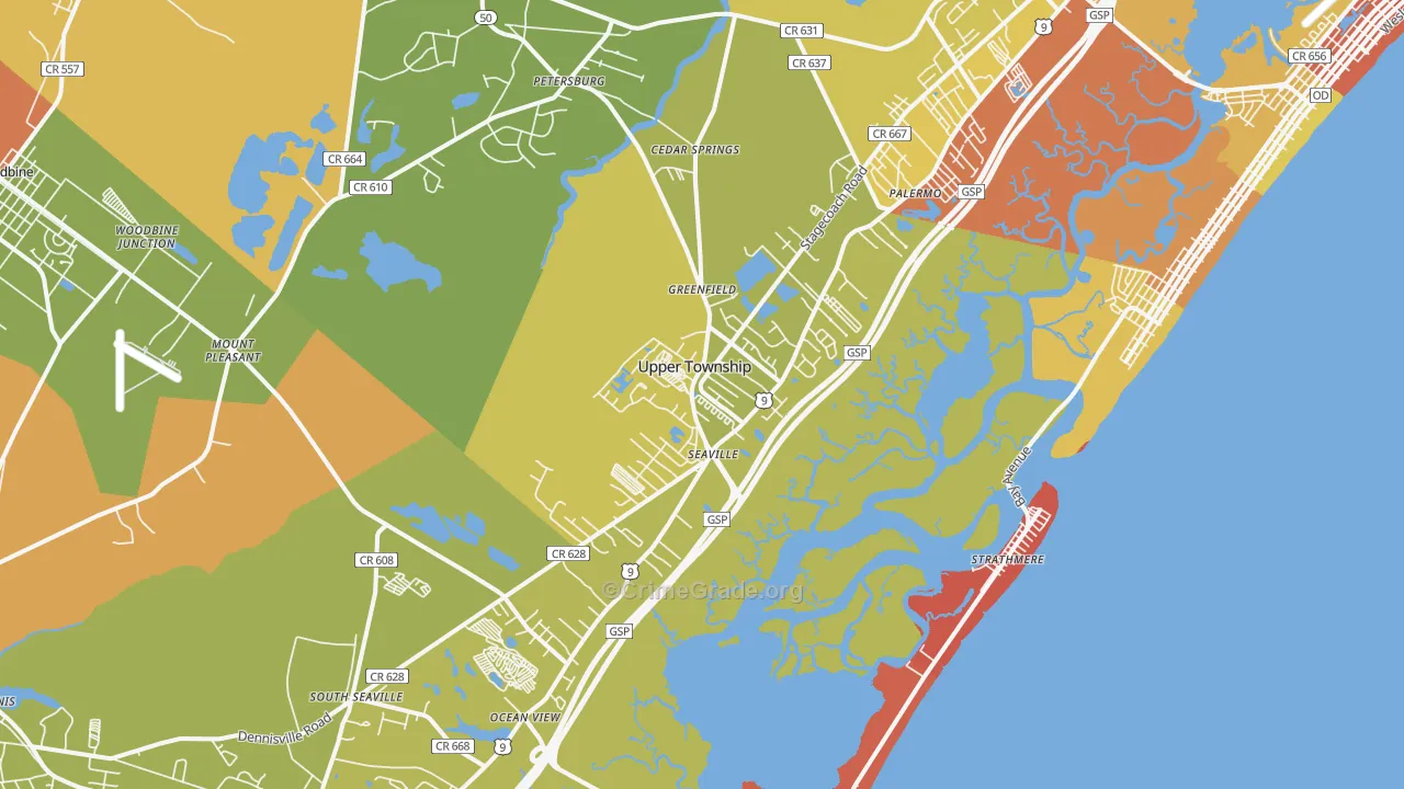 Ocean View, NJ Map of Burglary Rates