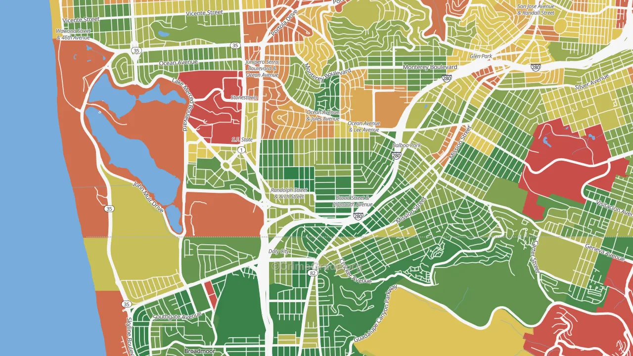 Ocean View, San Francisco, CA Map of Burglary Rates