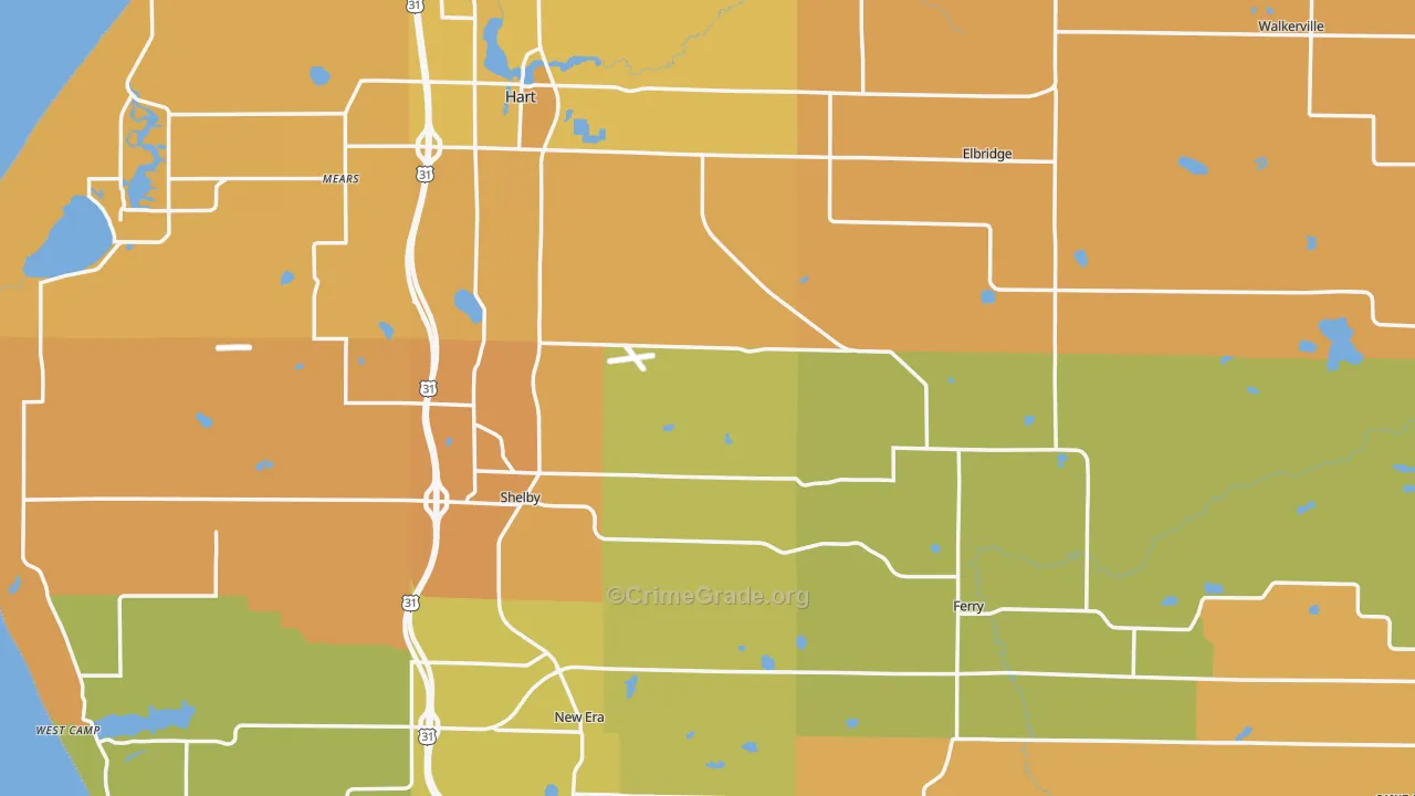 Oceana County, MI Map of Burglary Rates