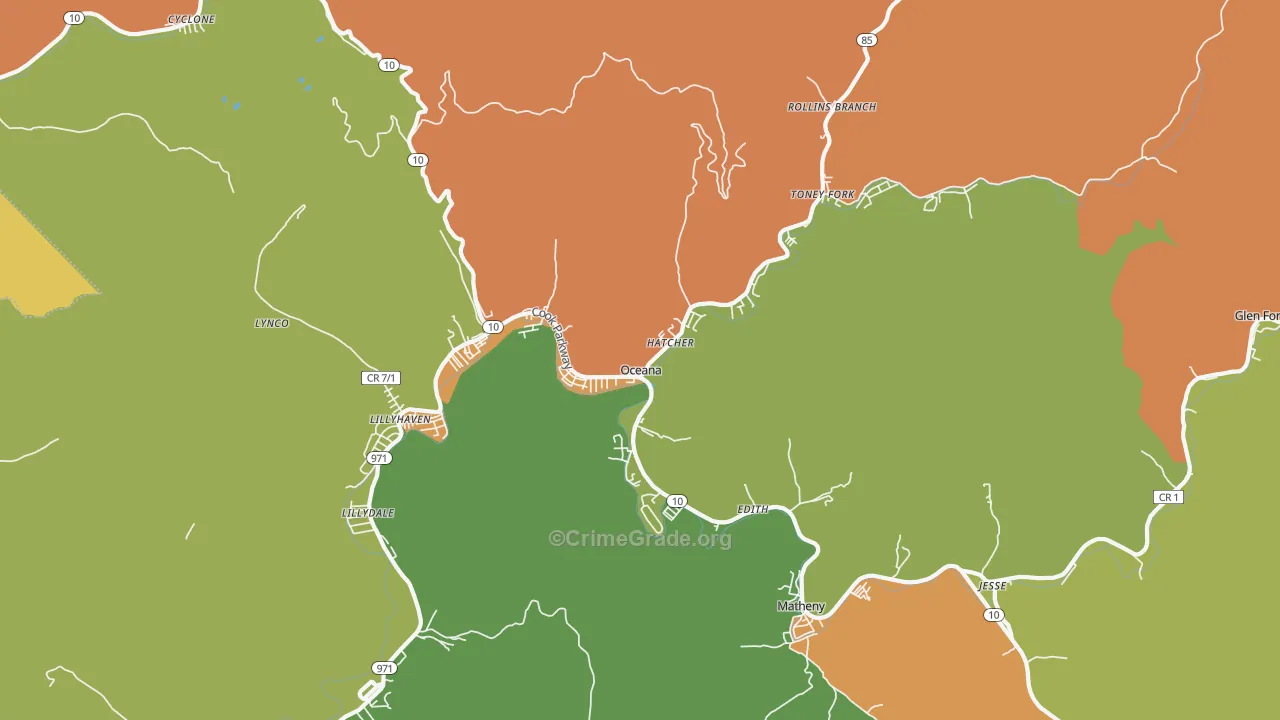 Oceana, WV Map of Burglary Rates