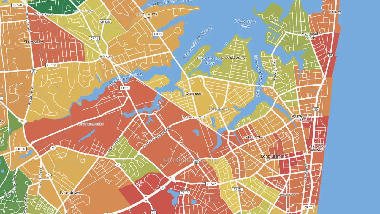 Oceanport, NJ Map of Burglary Rates