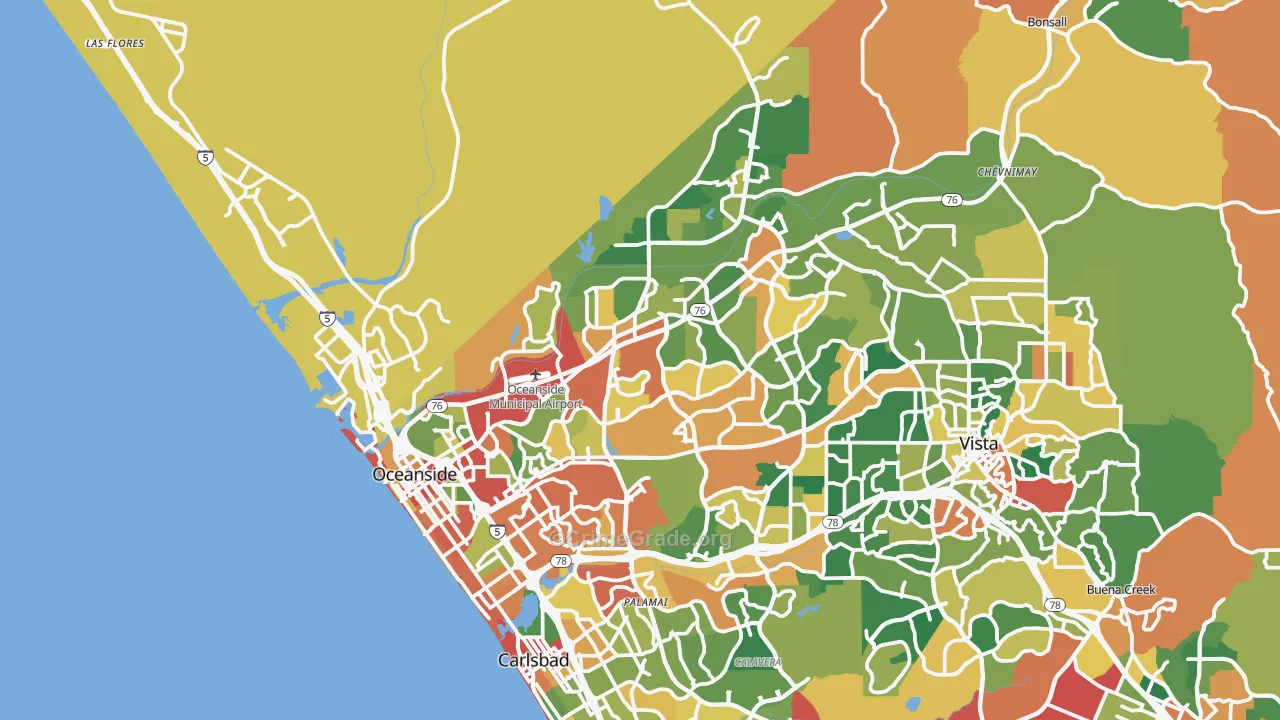 Oceanside, CA Map of Burglary Rates