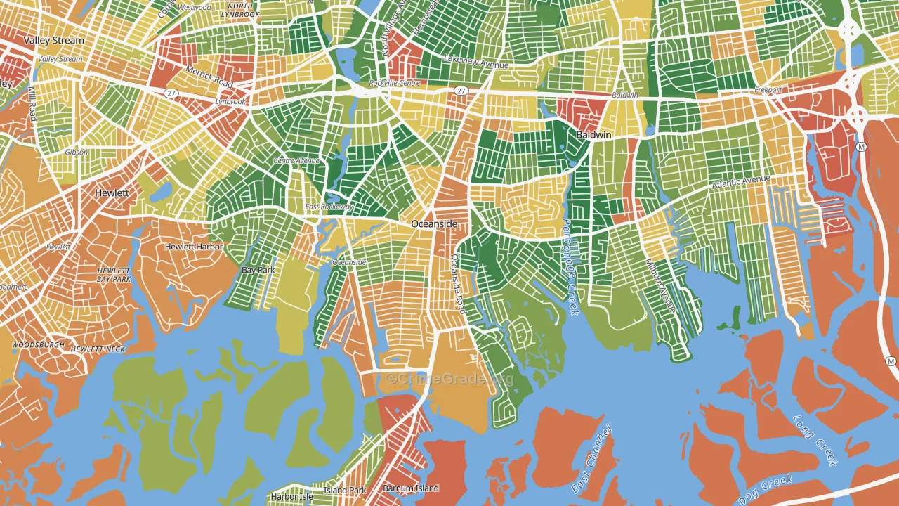 Oceanside, NY Map of Burglary Rates