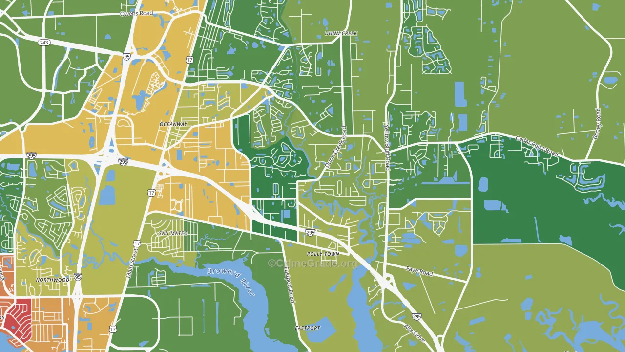 Oceanway, Jacksonville, FL Map of Burglary Rates